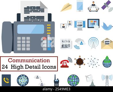 Set of 24 Communication Icons. Flat color design. Vector illustration. Stock Vector