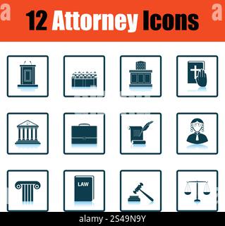 Set of attorney  icons.  Shadow reflection design. Vector illustration. Stock Vector