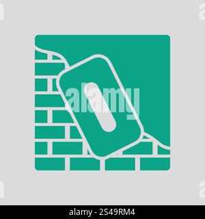 Icon of plastered brick wall . Gray background with green. Vector illustration. Stock Vector