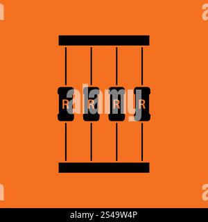 Resistor tape icon. Orange background with black. Vector illustration. Stock Vector
