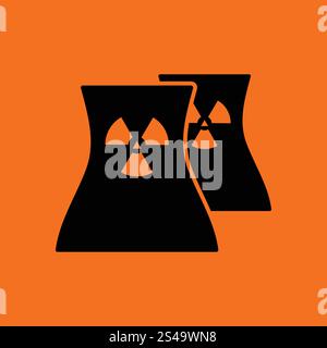 Nuclear station icon. Orange background with black. Vector illustration. Stock Vector