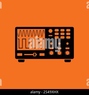 Oscilloscope icon. Orange background with black. Vector illustration. Stock Vector