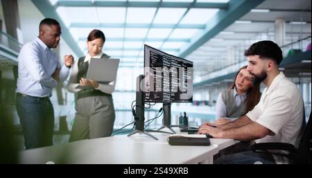 Software Engineer Developer Using Desktop Computer. Coding On PC Stock Photo