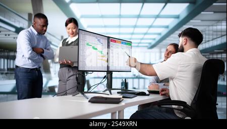 Agile Business Team Using Kanban Task Board Stock Photo