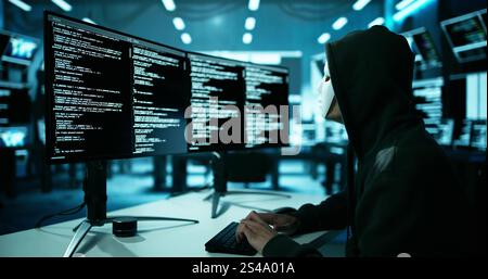 Stealing Secure Data And Information. Programmer Doing Software Theft Stock Photo
