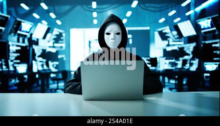 Cyber Security Risk. Thief Man Hacking Data Stock Photo