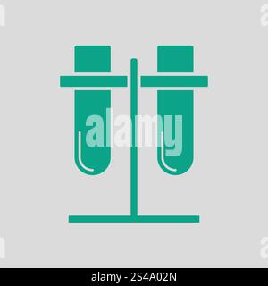 Lab flasks attached to stand icon. Gray background with green. Vector illustration. Stock Vector