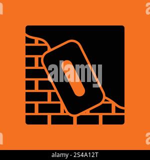Icon of plastered brick wall . Orange background with black. Vector illustration. Stock Vector