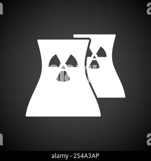 Nuclear station icon. Black background with white. Vector illustration. Stock Vector