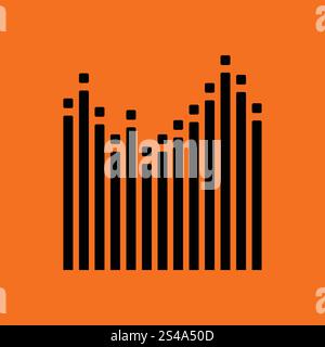 Graphic equalizer icon. Orange background with black. Vector illustration. Stock Vector