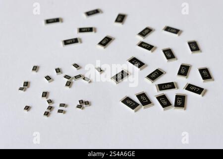 Various smd resistors, with different case, electronic components Stock Photo