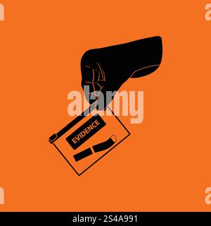 Hand holding evidence pocket icon. Orange background with black. Vector illustration. Stock Vector