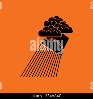 Rainfall like from bucket icon. Orange background with black. Vector illustration. Stock Vector