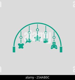 Baby arc with hanged toys icon. Gray background with green. Vector illustration. Stock Vector