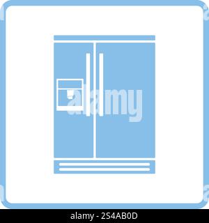 Wide refrigerator icon. Blue frame design. Vector illustration. Stock Vector