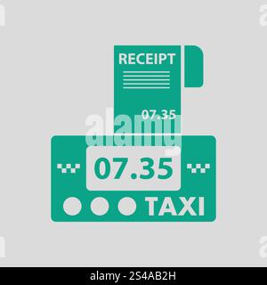 Taxi meter with receipt icon. Gray background with green. Vector illustration. Stock Vector