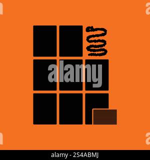 Wall tiles icon. Orange background with black. Vector illustration. Stock Vector