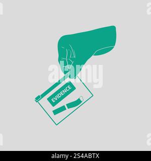 Hand holding evidence pocket icon. Gray background with green. Vector illustration. Stock Vector