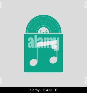Vinyl record in envelope icon. Gray background with green. Vector illustration. Stock Vector