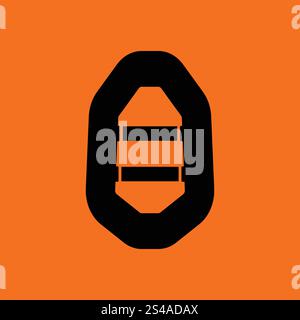 Icon of rubber boat . Orange background with black. Vector illustration. Stock Vector