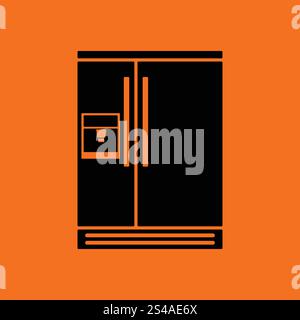 Wide refrigerator icon. Orange background with black. Vector illustration. Stock Vector
