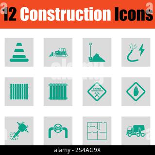 Construction icon set. Green on gray design. Vector illustration. Stock Vector