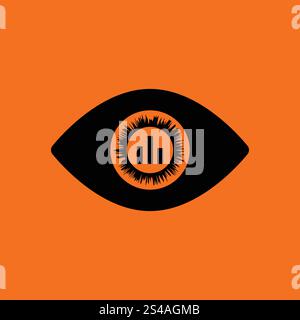 Eye with market chart inside pupil icon. Orange background with black. Vector illustration. Stock Vector
