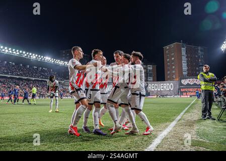 Players of Rayo Vallecano celebrating after goal from Pedro Diaz