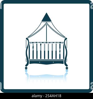Crib with canopy icon. Shadow reflection design. Vector illustration. Stock Vector