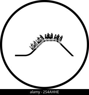 Small roller coaster icon. Thin circle design. Vector illustration. Stock Vector