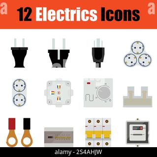 Flat design electrics icon set in ui colors. Vector illustration. Stock Vector