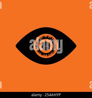 Eye with market chart inside pupil icon. Orange background with black. Vector illustration. Stock Vector