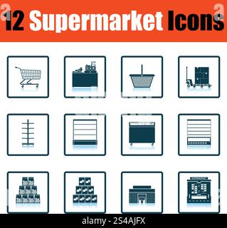 Supermarket icon set. Shadow reflection design. Vector illustration. Stock Vector