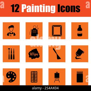 Set of painting icons. Orange design. Vector illustration. Stock Vector