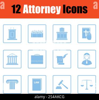 Set of attorney  icons. Set of attorney  icons. Blue frame design. Vector illustration. Stock Vector