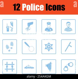 Set of police icons. Set of police icons. Blue frame design. Vector illustration. Stock Vector