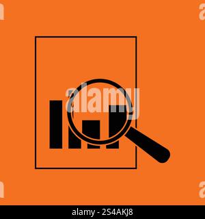 Magnificent glass on paper with chart icon. Orange background with black. Vector illustration. Stock Vector