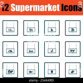 Supermarket icon set. Shadow reflection design. Vector illustration. Stock Vector