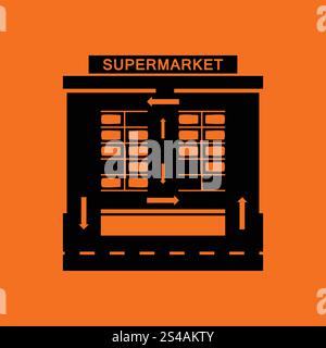 Supermarket parking square icon. Orange background with black. Vector illustration. Stock Vector