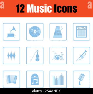 Music icon set. Music icon set. Blue frame design. Vector illustration. Stock Vector