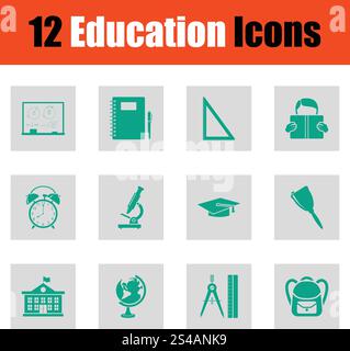 Education icon set. Green on gray design. Vector illustration. Stock Vector