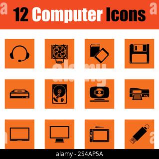 Set of computer icons. Orange design. Vector illustration. Stock Vector