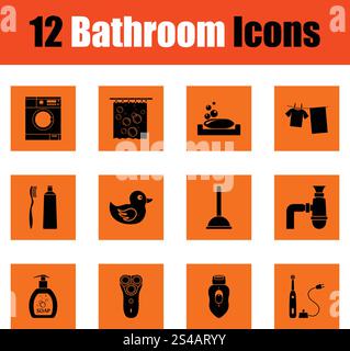 Bathroom icon set. Bathroom icon set. Orange design. Vector illustration. Stock Vector