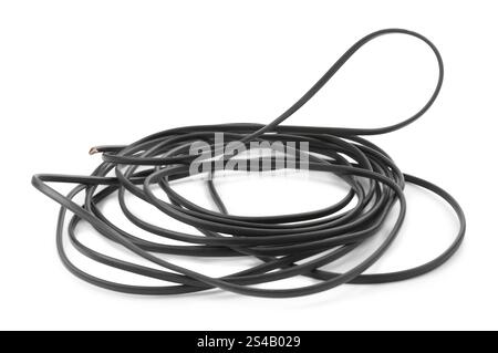 Tangled insulated electrical wire on white background Stock Photo