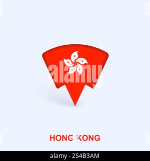 Hong Kong Flag Map Pointer Design with Shadow. Vector illustrator. Stock Vector