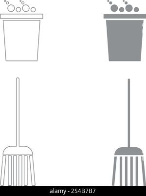 Bucket and broom  set  icon . Stock Vector