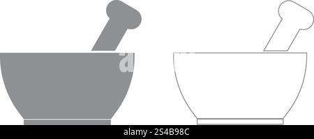 Mortar and pestlegrey set icon . Stock Vector