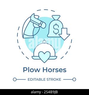 Plow horses soft blue concept icon Stock Vector