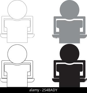 Man on the notebook   the black and grey color set icon .. Man on the notebook   it is the black and grey color set icon . Stock Vector