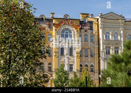 Orange yellow color modern exterior of Houses Buildings. Bright architecture street Stock Photo